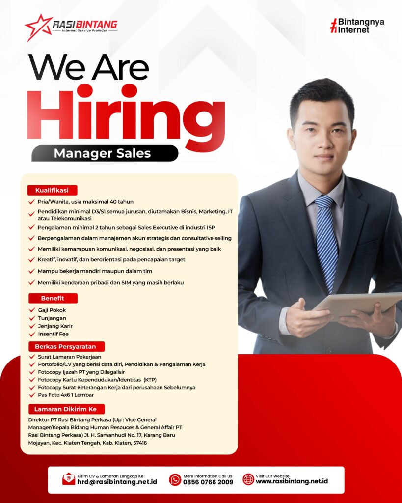 Lowongan Kerja di ISP Rasi Bintang Perkasa - Manager Sales