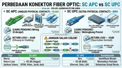 Perbedaan Konektor Fiber Optic SC APC vs UPC (Biru & Hijau)
