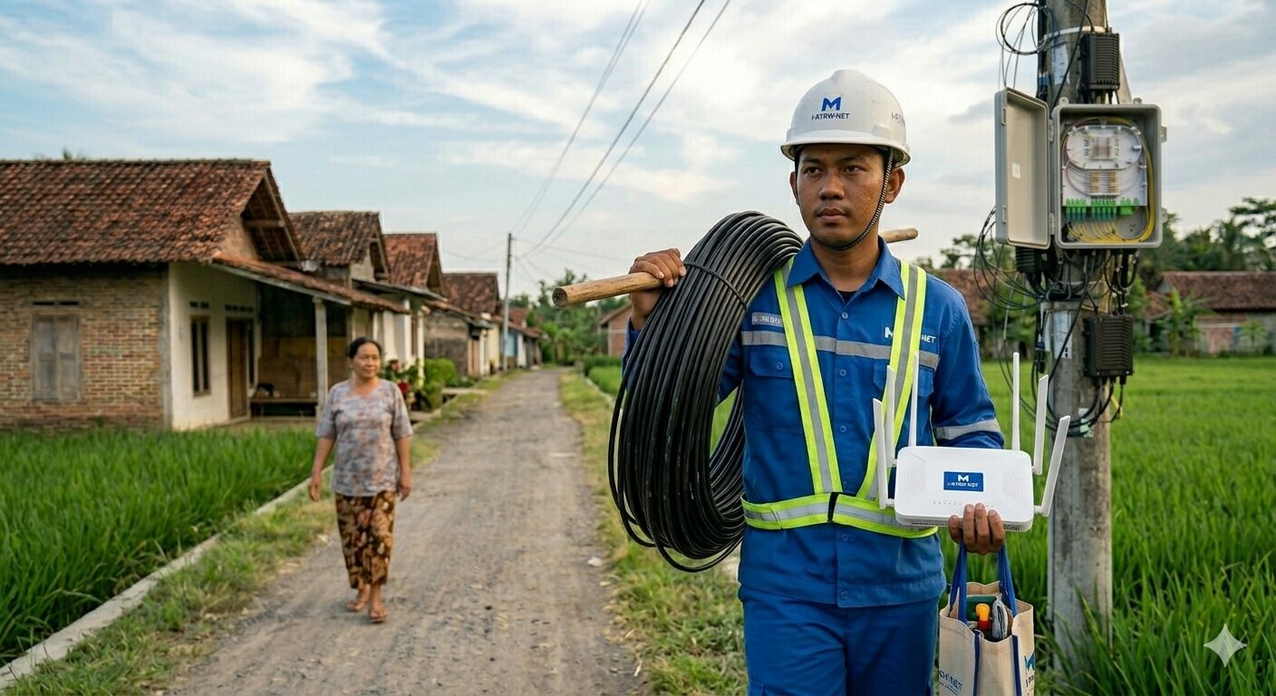 Teknisi akan instalasi wifi ke rumah pelanggan