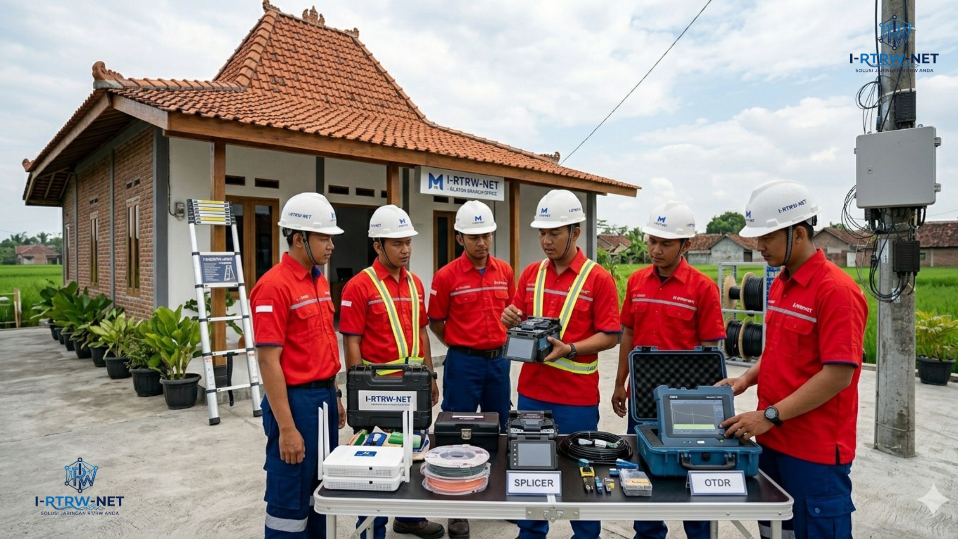 Teknisi sedang presentasi alat-alat wifi baru