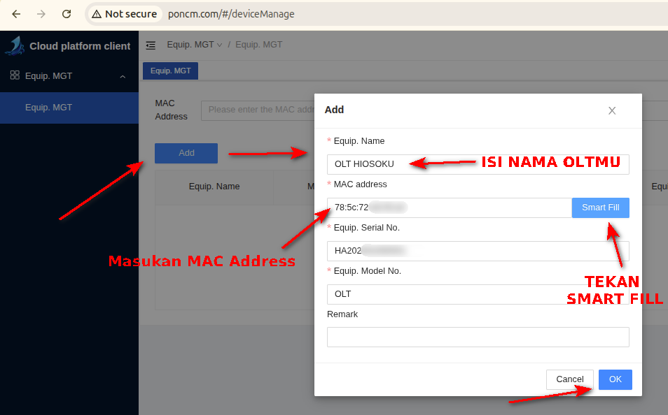 cara setting cloud managemen hioso